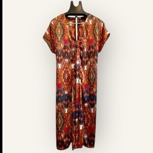 Lane Bryant Boho Medallion Maxi Dress | Tie-Front | Warm Jewel Tones | Sz 22-24